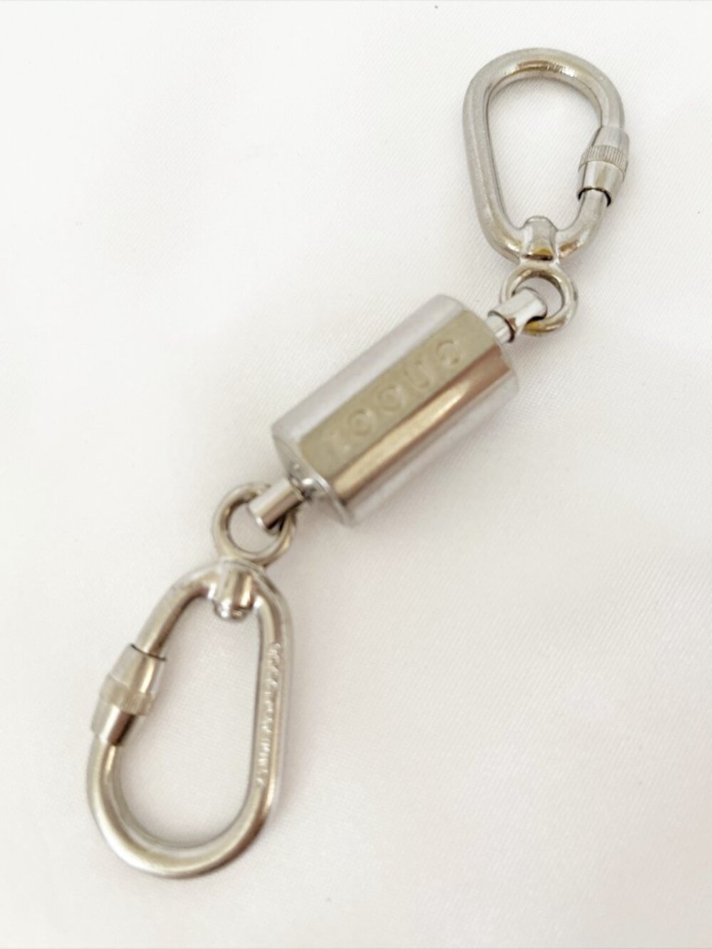 GUCCI Valet Key Ring Metal Key Chain Double Carabiner Detachable Logo SilverTone